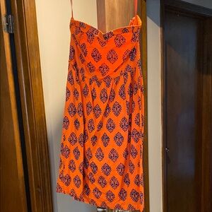 Old Navy Strapless Orange Dress with Blue Pattern